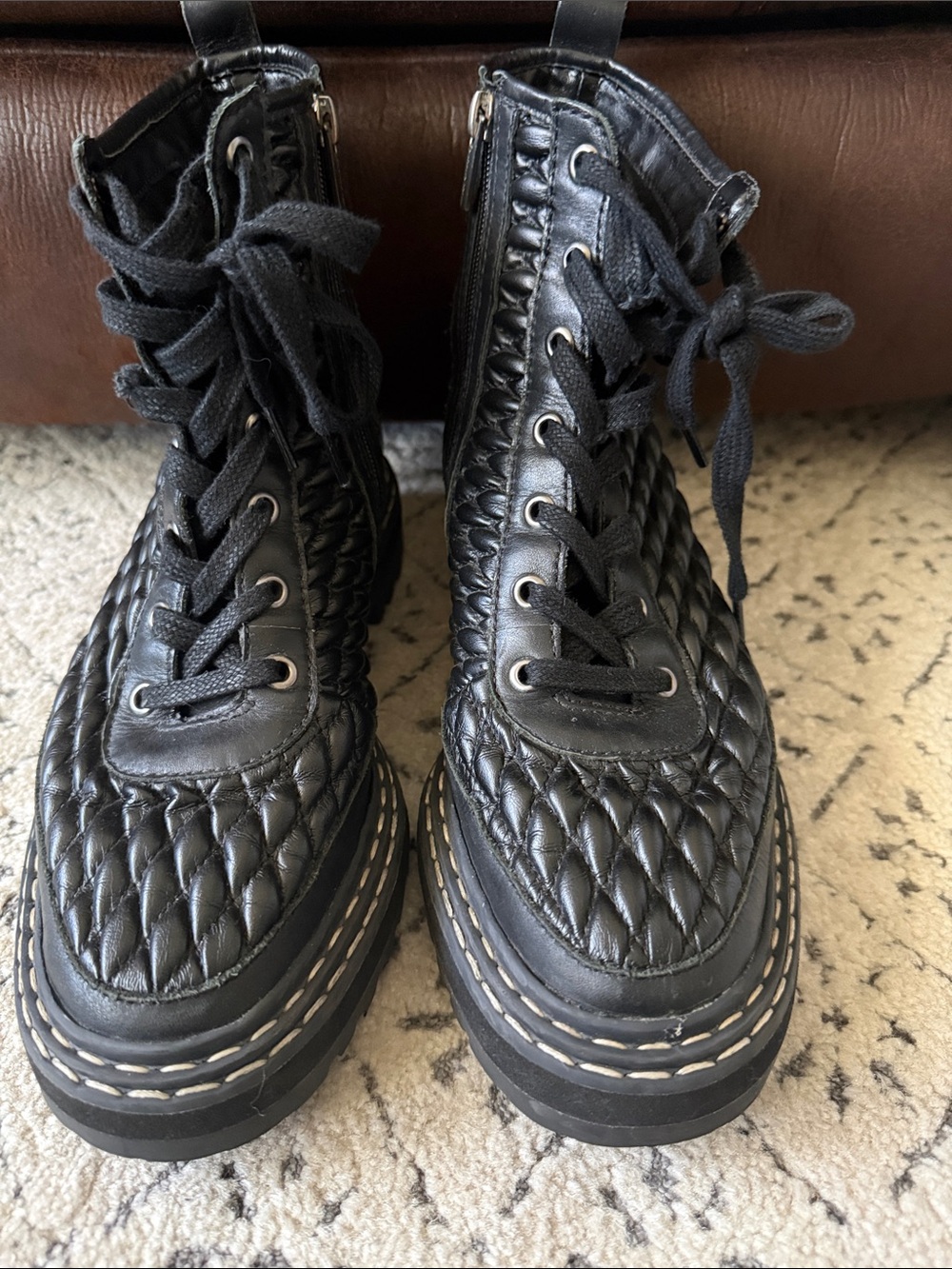 Vince Camuto Black Quilted Lace-Up Combat Boots